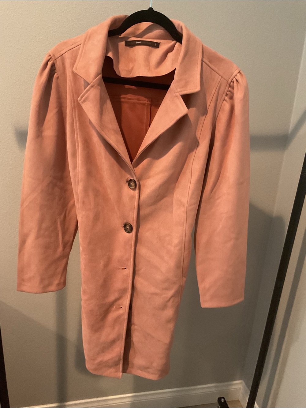 hazel Blush salmon Suede Trench Coat - Picture 2 of 6